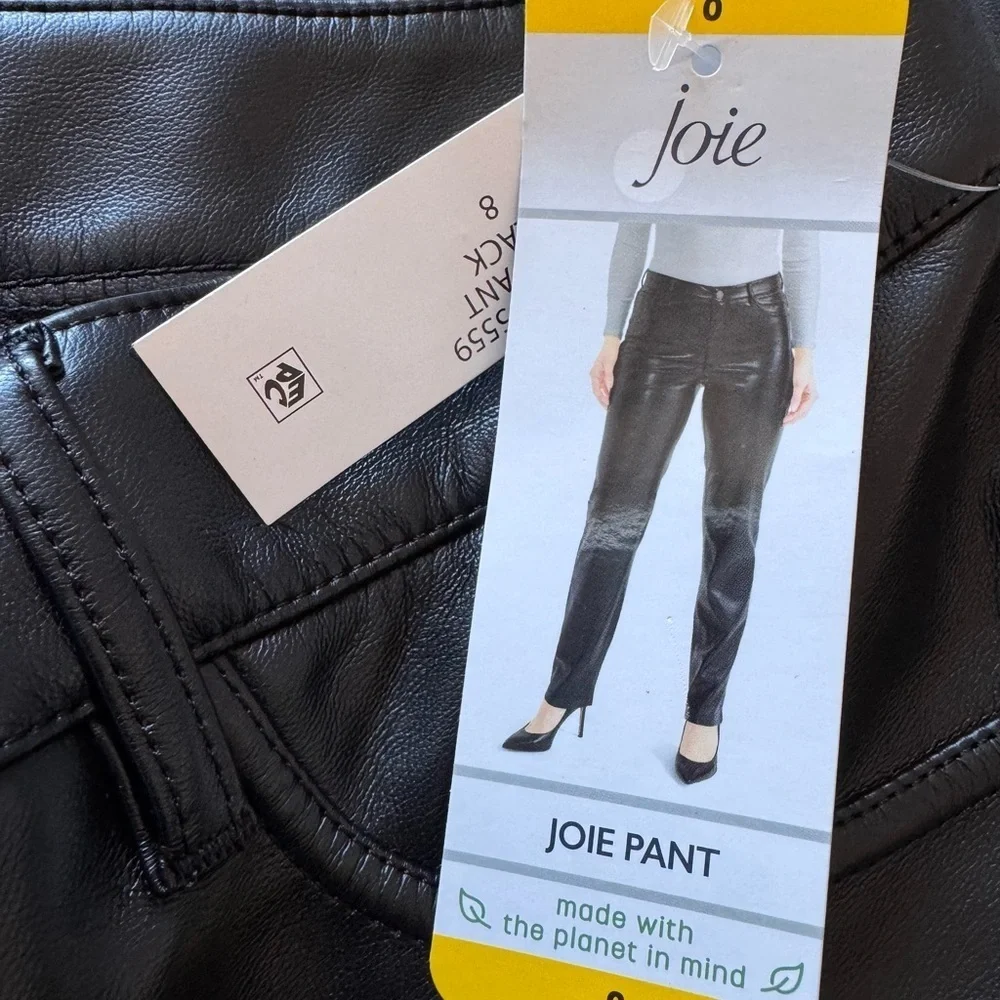 NWT Women's Joie Black Straight Trouser Pant Classic Style Vegan Leather Size 8